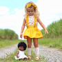 Conyson Wholesale Kids Clothing Outfits Suits Summer Baby Girl Flower Print Shirt +Yellow Skirt +Headband 3Pcs Girls Clothes Set