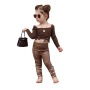 Conyson Wholesale Cotton Stationary New Children long sleeves Crop Top Outfit Square Collar Summer Boutique 2 pieces Girls Set