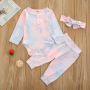 2021 New Winter three-piece tie-dyed Newborn Baby Girl Clothes  Romper Jumpsuit +headband