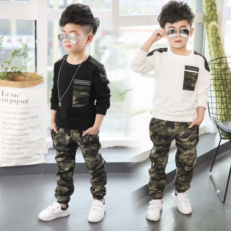 Latest Design Long Sleeve Camouflage Children's Boys Designers Clothes 2 Sets For Children