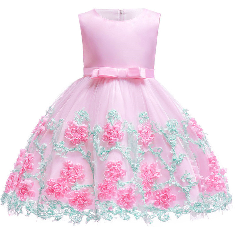 Conyson Wholesale Kids Clothes Summer Mesh Lace Sleeveless Flower Layered Princess Fashion Vintage Ceremony Clothing Tutu Dress