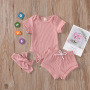 Conyson Hot Sale New Designer Baby Girls Clothes Outfits Cotton Summer Kids Short Sleeve T-Shirts+Shorts+Headband Clothing Set