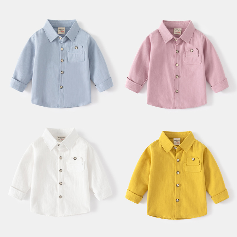 Conyson Bulk Spring Boys Pocket Custom Unisex Solid Color Plain Vintage 2-7 Years School Polo T-shirt long-sleeved Kids Shirt