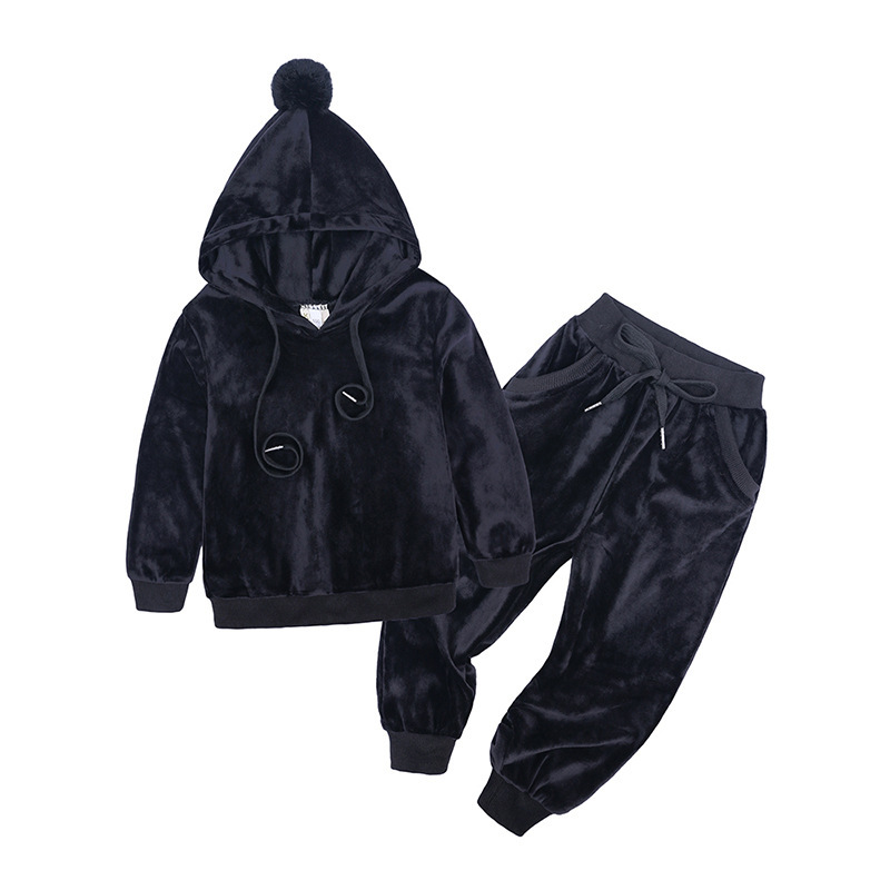 The Latest Design Explosion Gold Velvet Children Long Sleeve Kids Hooded Clothes Sets  Suits For Kids Boys