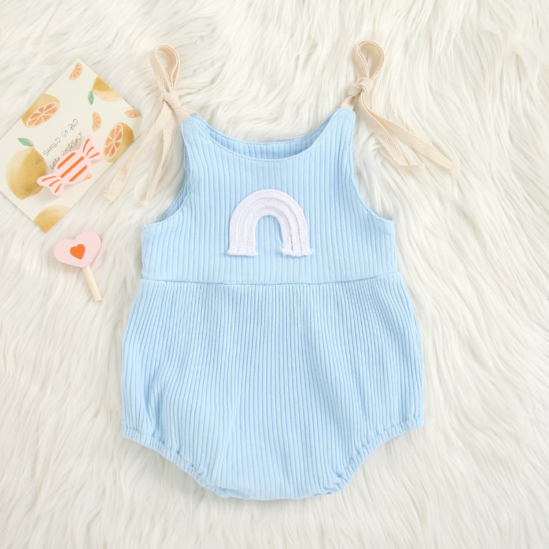 ins 2021 Newborn Baby Boys Girls Summer Ribbed Romper Sleeveless Rainbow Pattern Toddler Summer Rompers