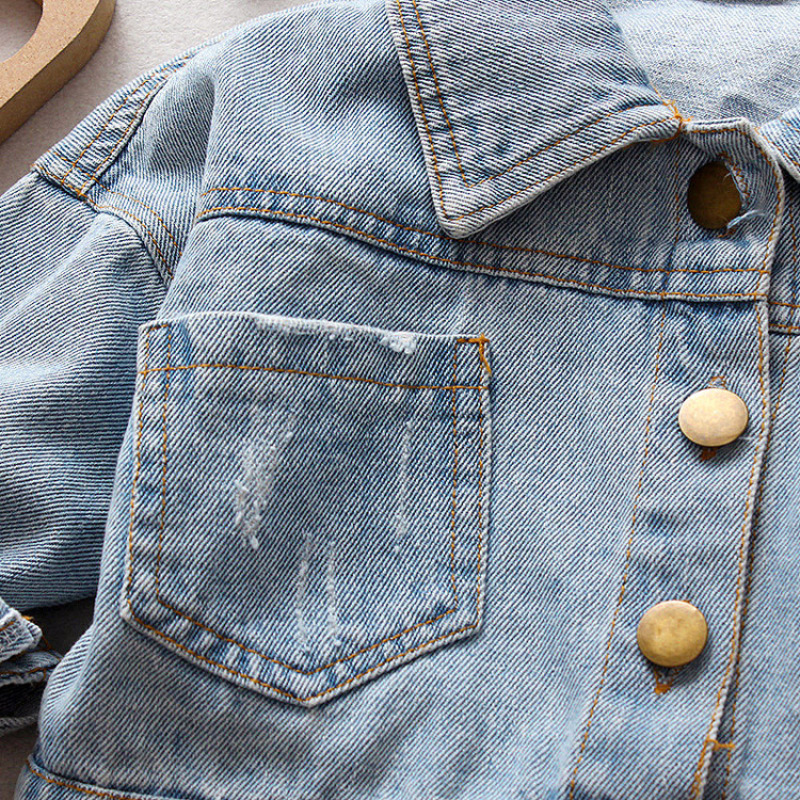 Custom Children Wear Baby Single Breasted Cotton Kids Cartoon Denim Jacket Toddler Girl Coats