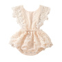Summer Newborn Solid Color Halter Infant Baby Girls Romper Beige Color Lace Romper Baby Clothes
