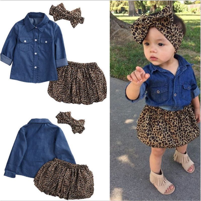 Conyson Baby Girl Summer Clothing Sets Baby Girls Clothes Denim Shirt Top +Tutu Skirts+Headband 3Pcs Baby Girl Clothes Sets