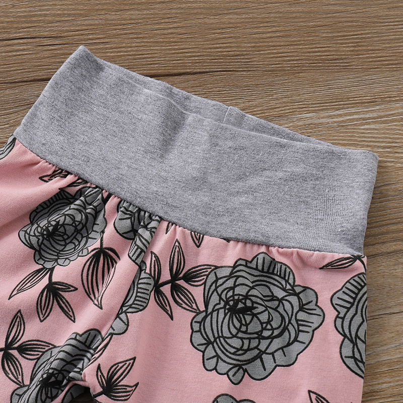 Wholesale High quality 2021 summer popular casual letter long sleeve button o-neck top print flower pants baby girls clothes set