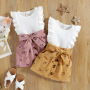Conyson Girls new infant pit fly sleeve floral corduroy  two-piece skirt Lovely Kid Baby Girls Cotton Boutique Suit Outfits