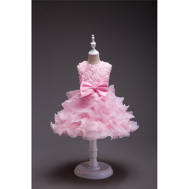 Wholesale Summer Children Dress Exquisite Girl Fluffy Layered Princess Wedding Dress Bow Cute Dress