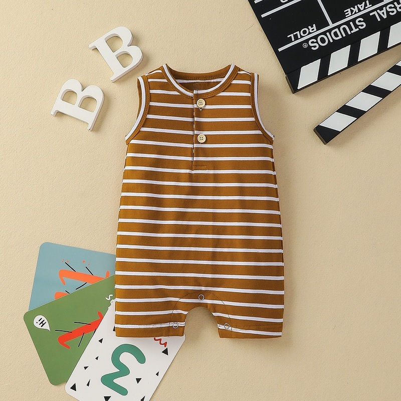 Latest Baby Boy Summer Cotton 2021 Comfortable Breathable Summer Baby Boy Toddler Organic Cotton Sleeveless Romper Clothes