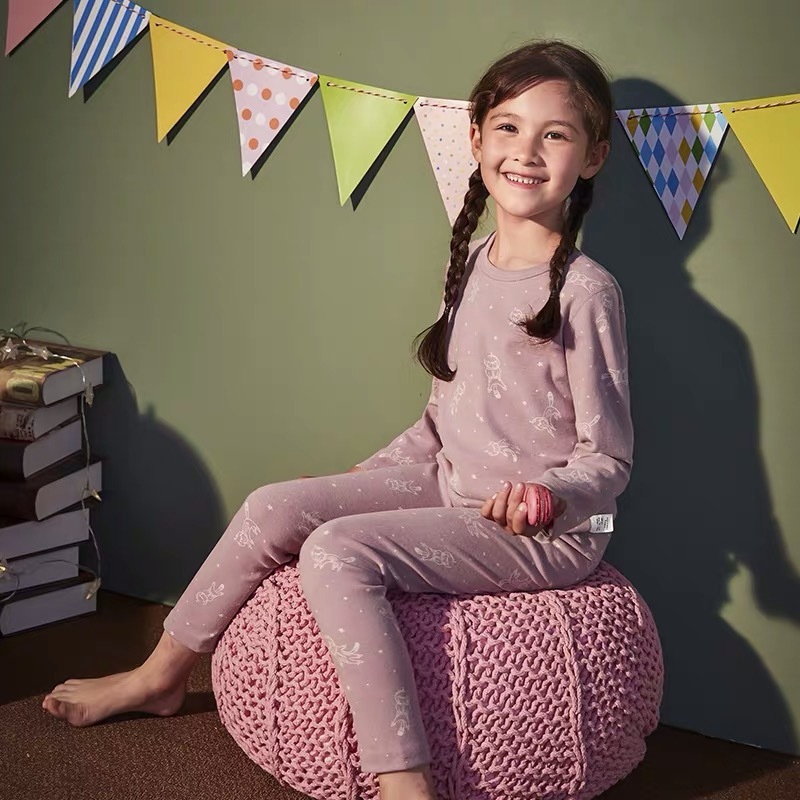 Children warm clothes cotton comfortable fabric unisex kids plain pajamas boys sleepwear