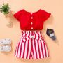 Conyson Wholesale New Arrivals Summer Kids Cute T-shirt And Striped Shorts 2Pcs Pants Little Girls' Clothing Sets