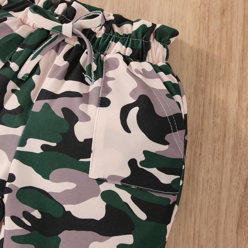 Conyson Summer Cool Girls Clothes Suits Black Knit Sleeveless Top+Camouflage Long Pants Kids Girl Casual Outfits