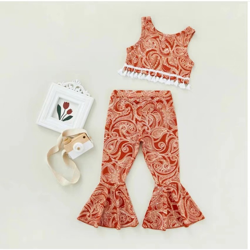 Conyson Wholesale Summer Boutique Kids Girl Clothing Sets Sleeveless Vest Long Flower Pants 2pcs Casual Chlidrens Girls Suits