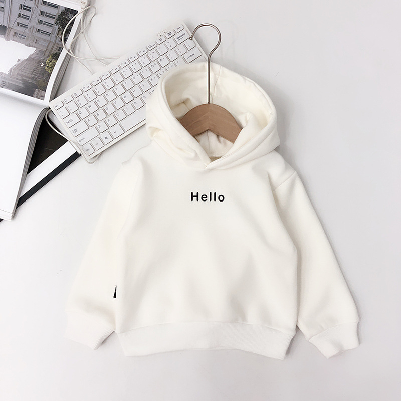 Conyson Baby Kids Boys Girls Clothes Hooded Letter Hello Solid Plain Hoodie Children Pullover Tops Custom Casual Kids Hoodies