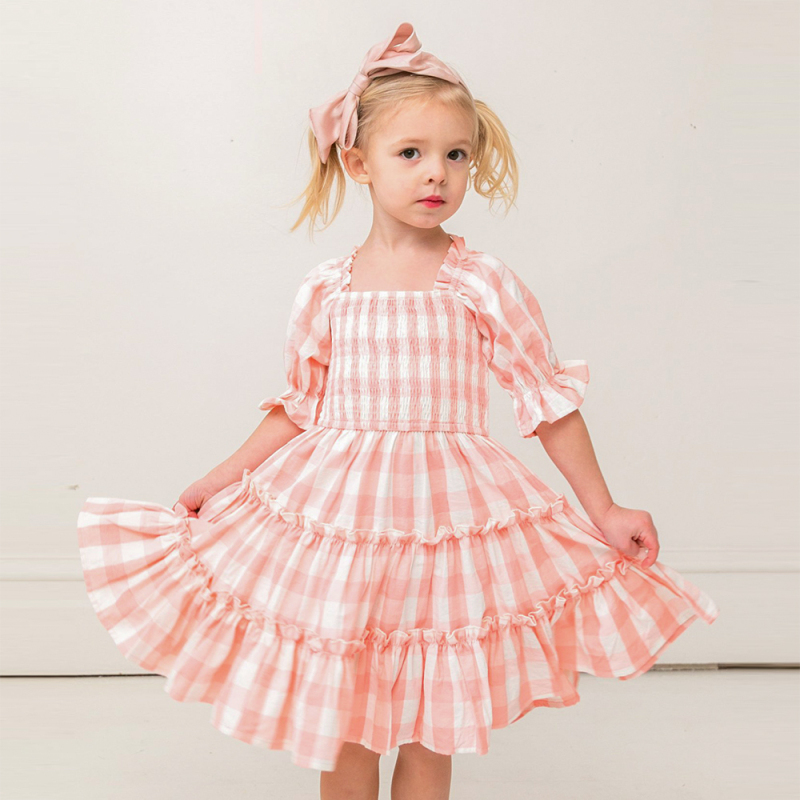Conyson Summer Smocked Dress For Girls Sequin Ruffle Short Sleeve Clothes Children New Fashion Chiffon Party Princess Costume