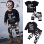 Conyson Casual Long Sleeve Top Army Trousers Outdoor Outfits Black Letter T-shirt Camouflage Short Pants Baby Boy Suit 2Pcs Sets