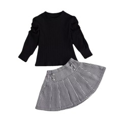 Conyson Wholesale Hot Sale Black Long Sleeve Pullover Baggy Baptism Baby Clothes Solid Toddler Girl 1-7 years dress set