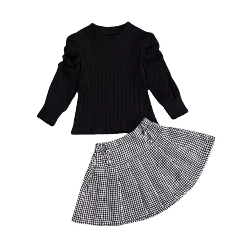 Conyson Wholesale Hot Sale Black Long Sleeve Pullover Baggy Baptism Baby Clothes Solid Toddler Girl 1-7 years dress set