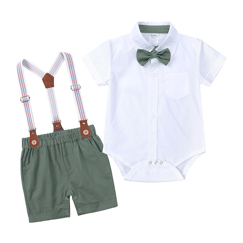 Conyson Wholesale Best Quality Spain Organic Vest Newborn T-shirt Bow Infant Suspender Cute Cloth Short Sleeve Baby Boy Romper
