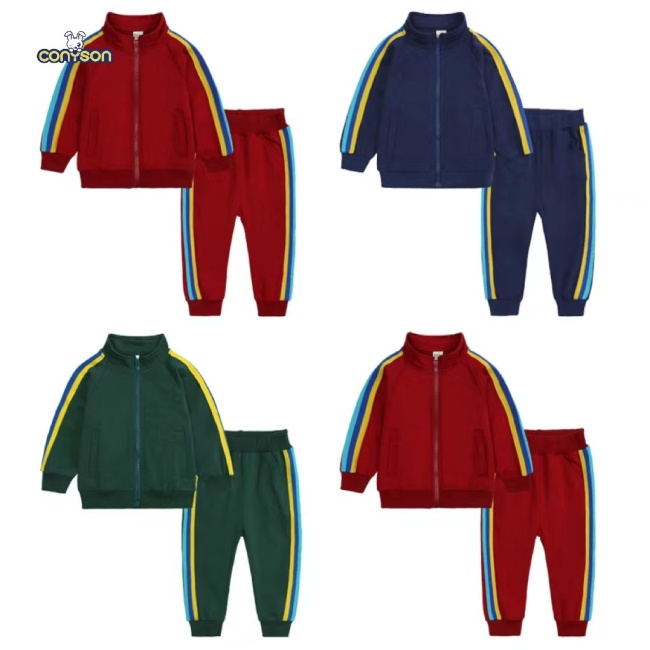 Conyson Custom Made Outdoor New Autumn Long Sleeve Zipper Tracksuits Sweatsuit Kids Sweater Suit Children Boy Clothing Sets