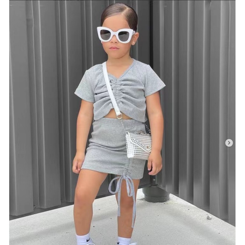 Conyson Summer Kids Girls Clothing Set Short Sleeve T-shirt Skirt Clothing Sets Zip Top Littler Girls Casual Dress Outfits