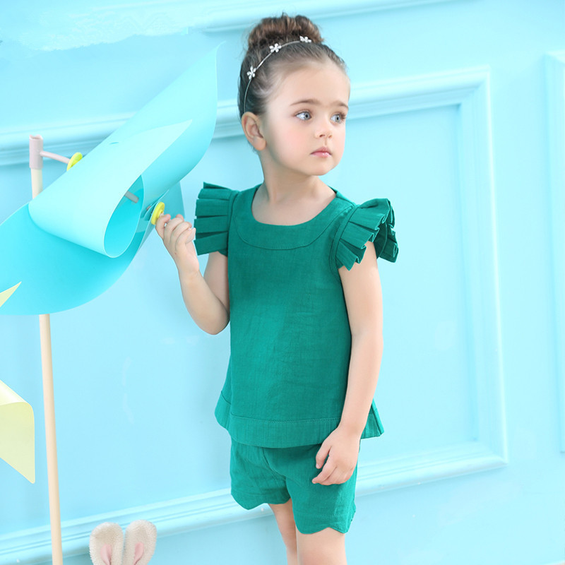 T-shirt Pants Clothing Girls Fashion Tops Shorts Clothes Set Summer Baby Hot Sale Girls Flying Sleeve Tops Shorts Children Suit