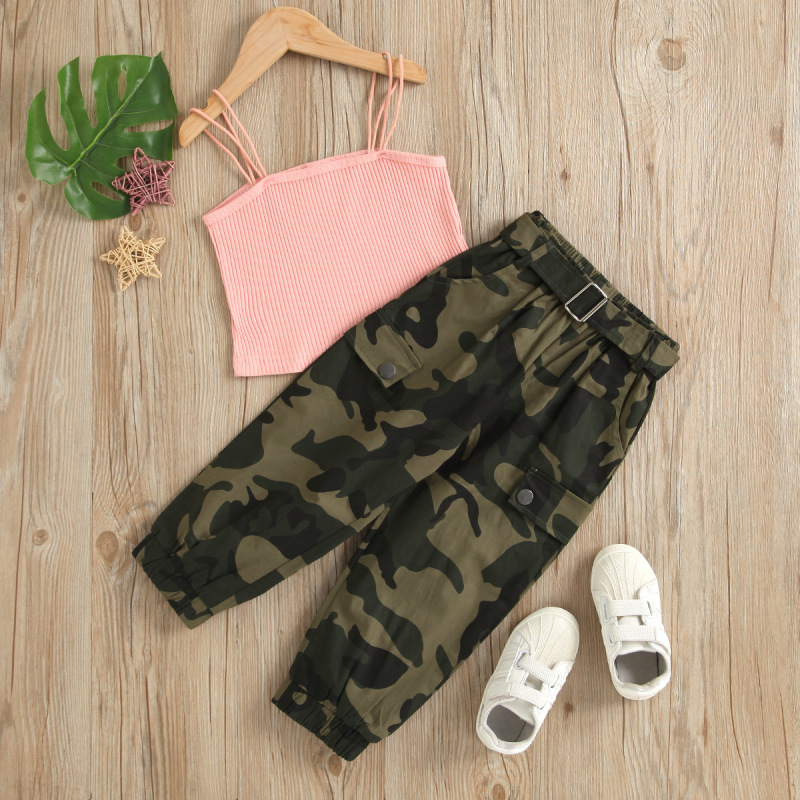Conyson New Fashion Summer Kids Girls Clothes Sets Camouflage Print Sleeveless Solid Vest Tops Long Pants 2Pcs Fantasy Outfits