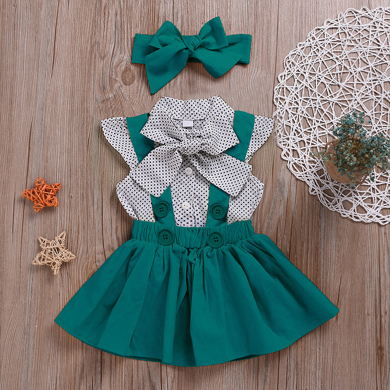 Conyson Princess Spring and Summer New kids Short Dot Sleeves Cotton Skirt 3pcs Boutique Baby Girl Clothes Sets For 1-6 Years