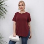 Conyson New Style High Quality Summer Casual Style 220Gsm Polyester Knitted Short Sleeve Tops Split Plain T Shirt Oversize Women