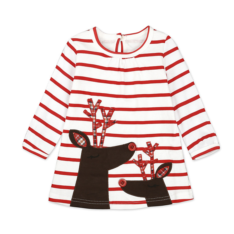 Conyson Hot Sale Sweet Autumn Winter Christmas Long Sleeves Infant Skirt Pure Cotton Baby Santa's New Year Girl's Striped Dress