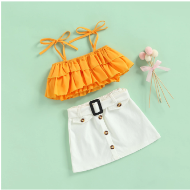 Conyson Wholesale Summer 1-5Y Littler Girls 2pcs Clothes Sets Solid Flower Sleeveless Vest White Skirts Boutique Kids Girl Suits