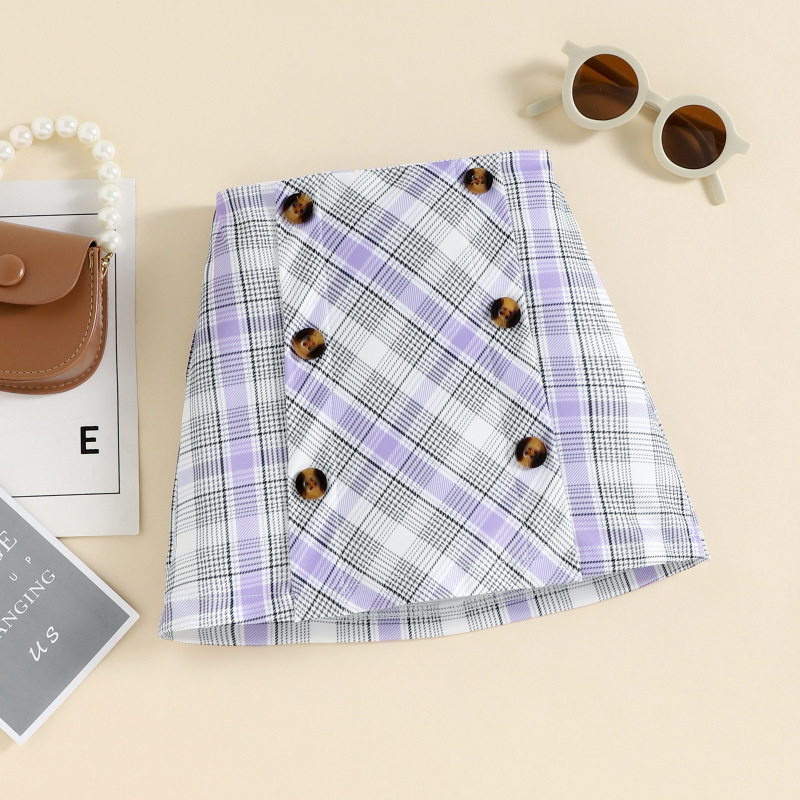 Baby Girl Dress Sets High Collar Knitted T-shirts Sweater Plaid Double Breasted Short Skirt Two Pieces Suits