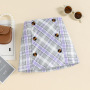 Baby Girl Dress Sets High Collar Knitted T-shirts Sweater Plaid Double Breasted Short Skirt Two Pieces Suits