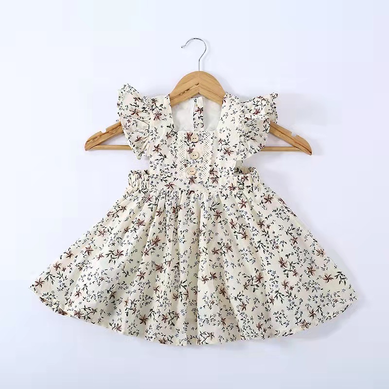 New Conyson High Quality Cotton Kids Summer Casual Party Pinafore Ruffle Shoulder Floral Girls' Dresses 1-9 years