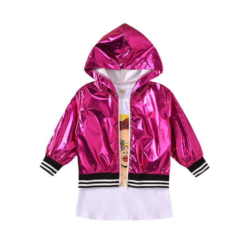 2021 New Autumn Toddler Girls 2 Piece Outfits Short Sleeve T-shirt Dress With Jacket Coat Casual Fall Outfits Set