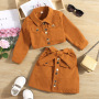 Conyson Boutique Kids Girls Clothing Sets Solid Jacket Shorts 2 Piece Casual Single Breasted Long Sleeve Top Short Girls Suits
