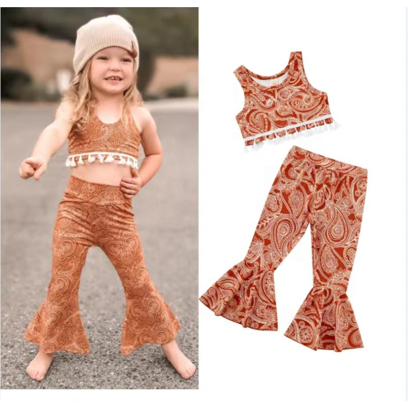 Conyson Wholesale Summer Boutique Kids Girl Clothing Sets Sleeveless Vest Long Flower Pants 2pcs Casual Chlidrens Girls Suits