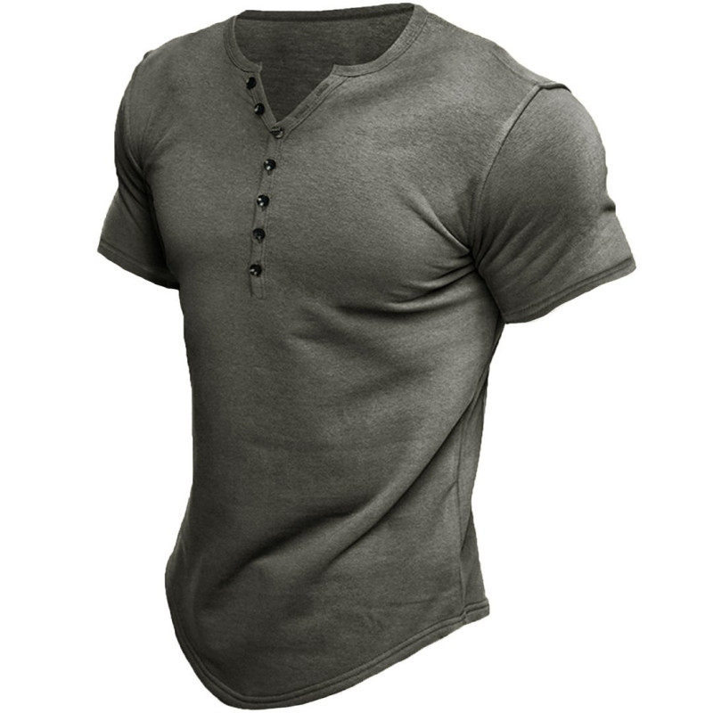Conyson Europeon Style Good Quality Summer Pure Color Organic Cotton Vintage Loose Breathable Men's Button T-shirt Polo t Shirts