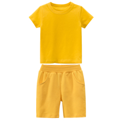 Conyson Summer Boys 100% Cotton Plain Solid Color Shorts Sets Custom Logo Printing Shorts And Shirt Set Kids Clothing
