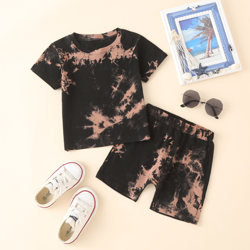 Conyson New Summer Unisex Short Bottoms Tracksuit Tie-dye Printed Short Sleeve Tops Casual Kids Boy Girl 2pcs Outfits Sets