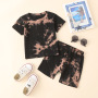 Conyson New Summer Unisex Short Bottoms Tracksuit Tie-dye Printed Short Sleeve Tops Casual Kids Boy Girl 2pcs Outfits Sets