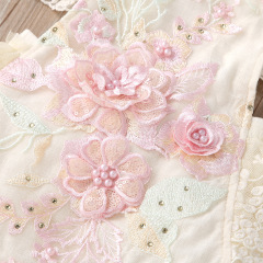 Conyson Wholesale Latest Design Summer Fluffy Lace Embroidery Boutique Flowers Girls Jumpsuit newborn Baby Rompers