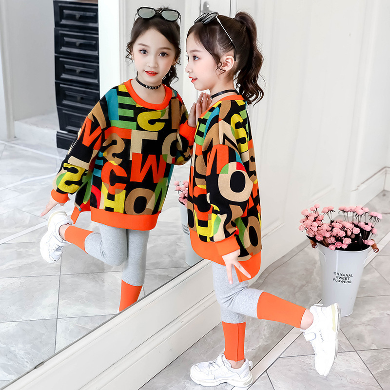 Autumn Kid Clothing Fashion Casual Set Kid Letter Sweater Leggings Two-piece Set