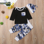 Conyson infant suits Toddler Boy 3 Pieces baby children long sleeve tops camouflage color kids Pants wear Fashion clothing Sets