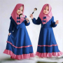High Quality Islamic Clothing Muslim Girls Eid Dress Abaya Kids Conservative Long Skirt Bow Scarf Solid Color Ruffles Two Pieces