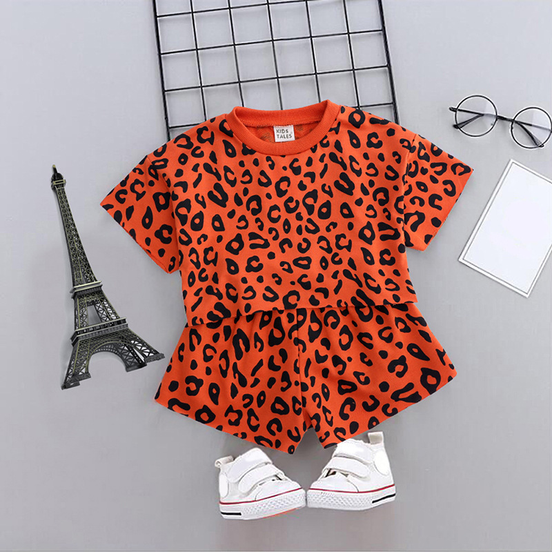 Conyson Fashion Leopard Printed Comfortable Summer Baby Girls Outfit Set Summer Cotton Baby Girl Clothing Sets Top short Pants