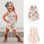 Conyson Wholesale Baby Girls Romper Flower Stripe Printed Sleeveless Tie-Up Shoulder Strap Sling Halter Jumpsuits Clothing Kids